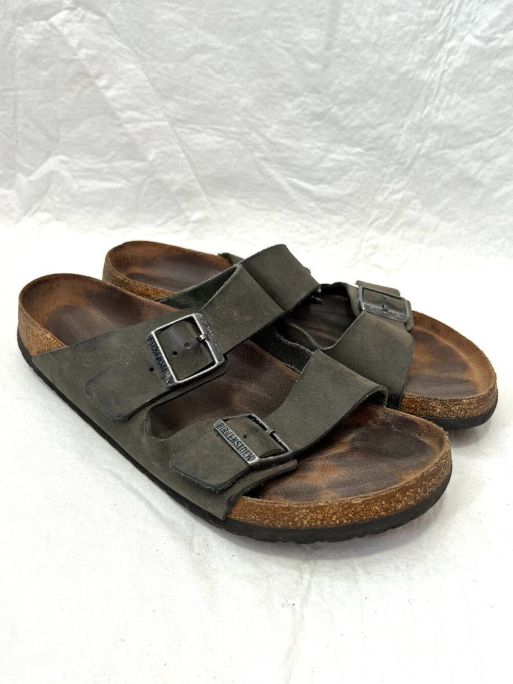 Birkenstock sandals Arizona gray black leather straps 45 mens 12 slides buckles